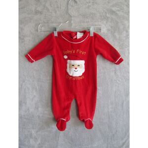 Baby's First Christmas Santa Footed Romper Red Velour 3-6M Holiday Pajamas PJs